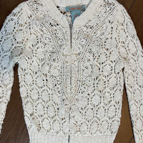 Flying Tomato Ivory Full Zip Crochet Cardigan Sweater Size S - Picture 2 of 5